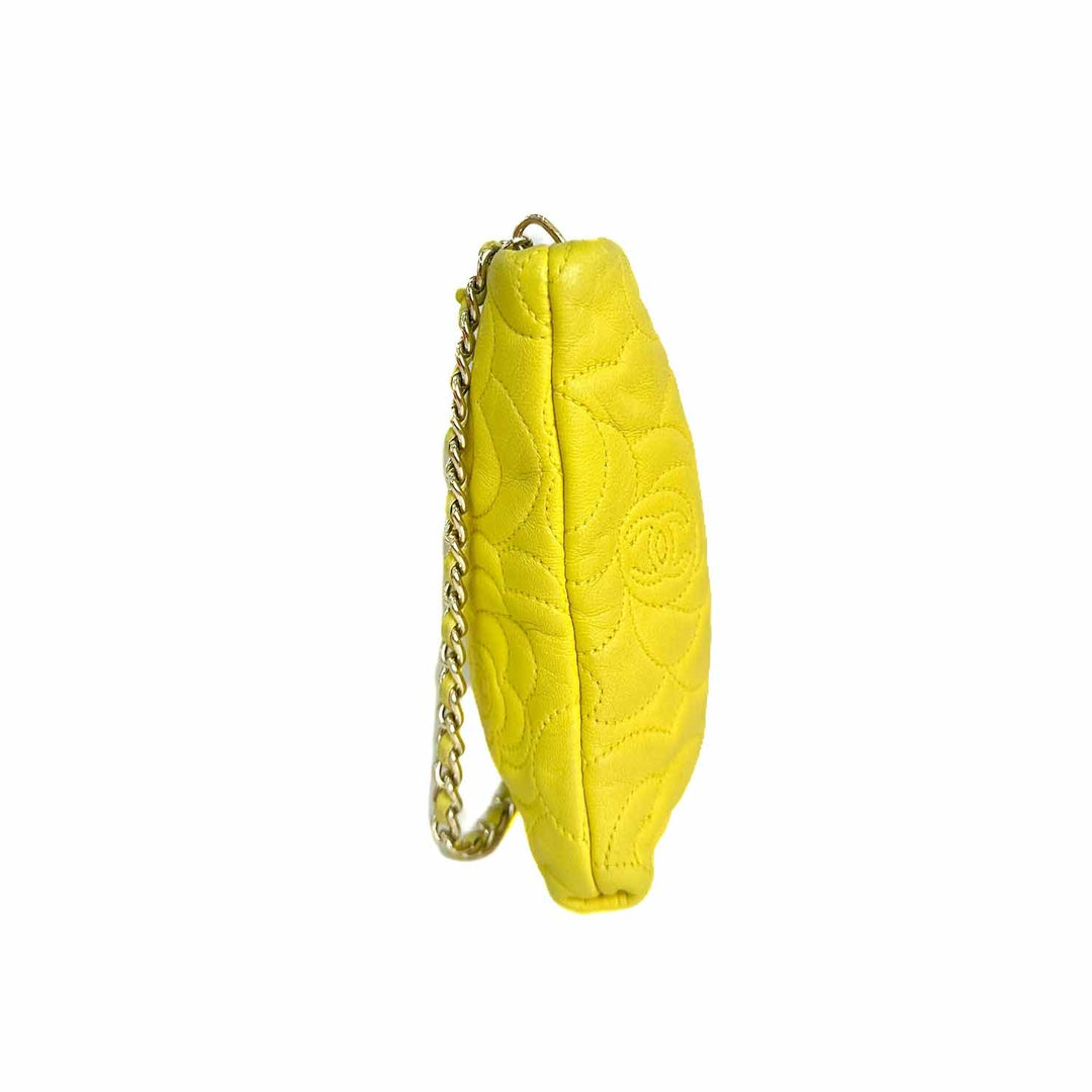 Chanel Yellow Camelia Clutch With Gold Buckle Chain - Jiaxyk