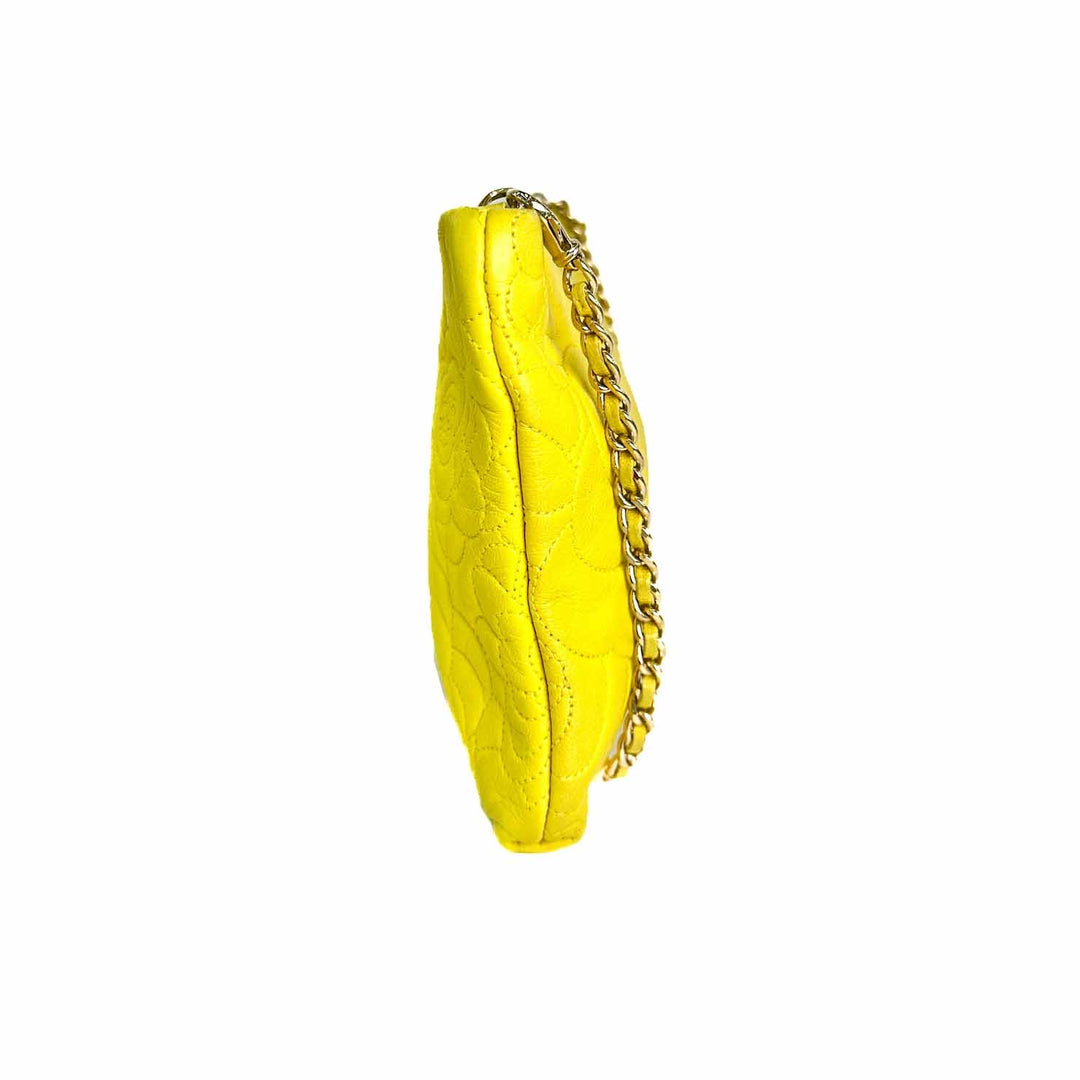 Chanel Yellow Camelia Clutch With Gold Buckle Chain - Jiaxyk