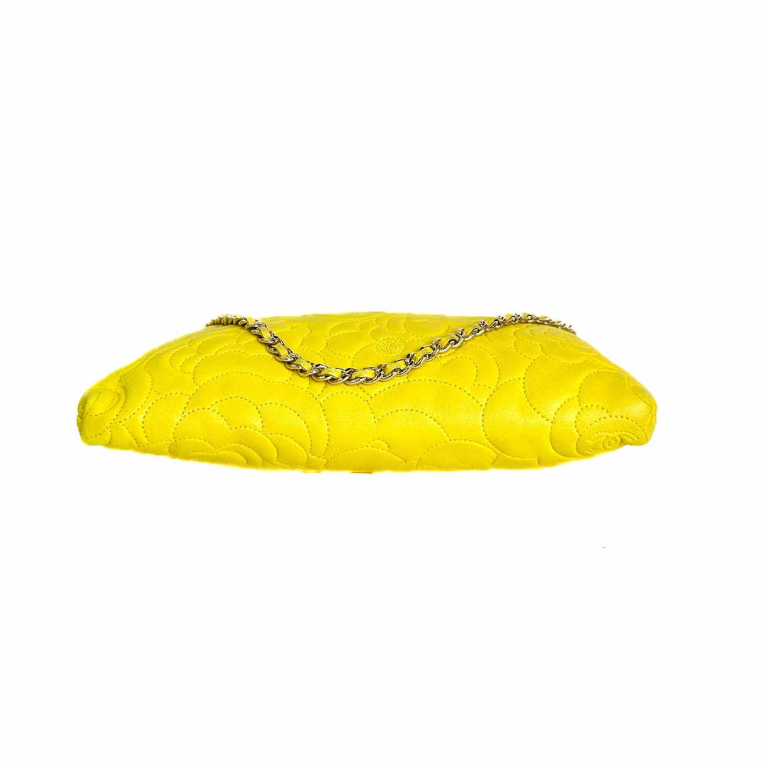 Chanel Yellow Camelia Clutch With Gold Buckle Chain - Jiaxyk