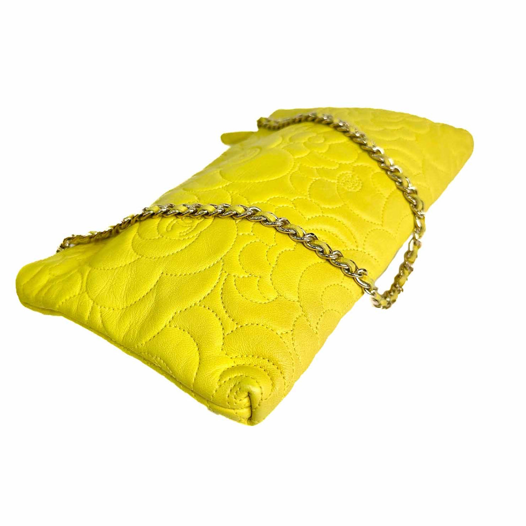 Chanel Yellow Camelia Clutch With Gold Buckle Chain - Jiaxyk