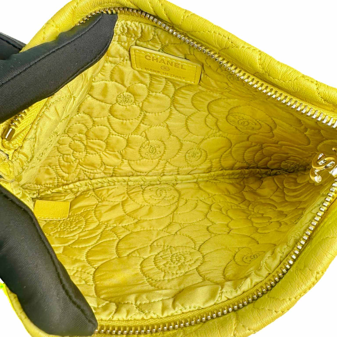 Chanel Yellow Camelia Clutch With Gold Buckle Chain - Jiaxyk
