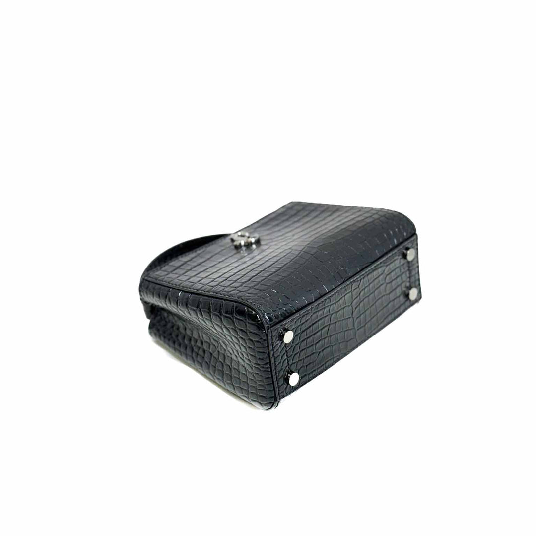 Jimmy Choo Mini Top Handle Crossbody Bag Black With Crocodile Embossed - Jiaxyk