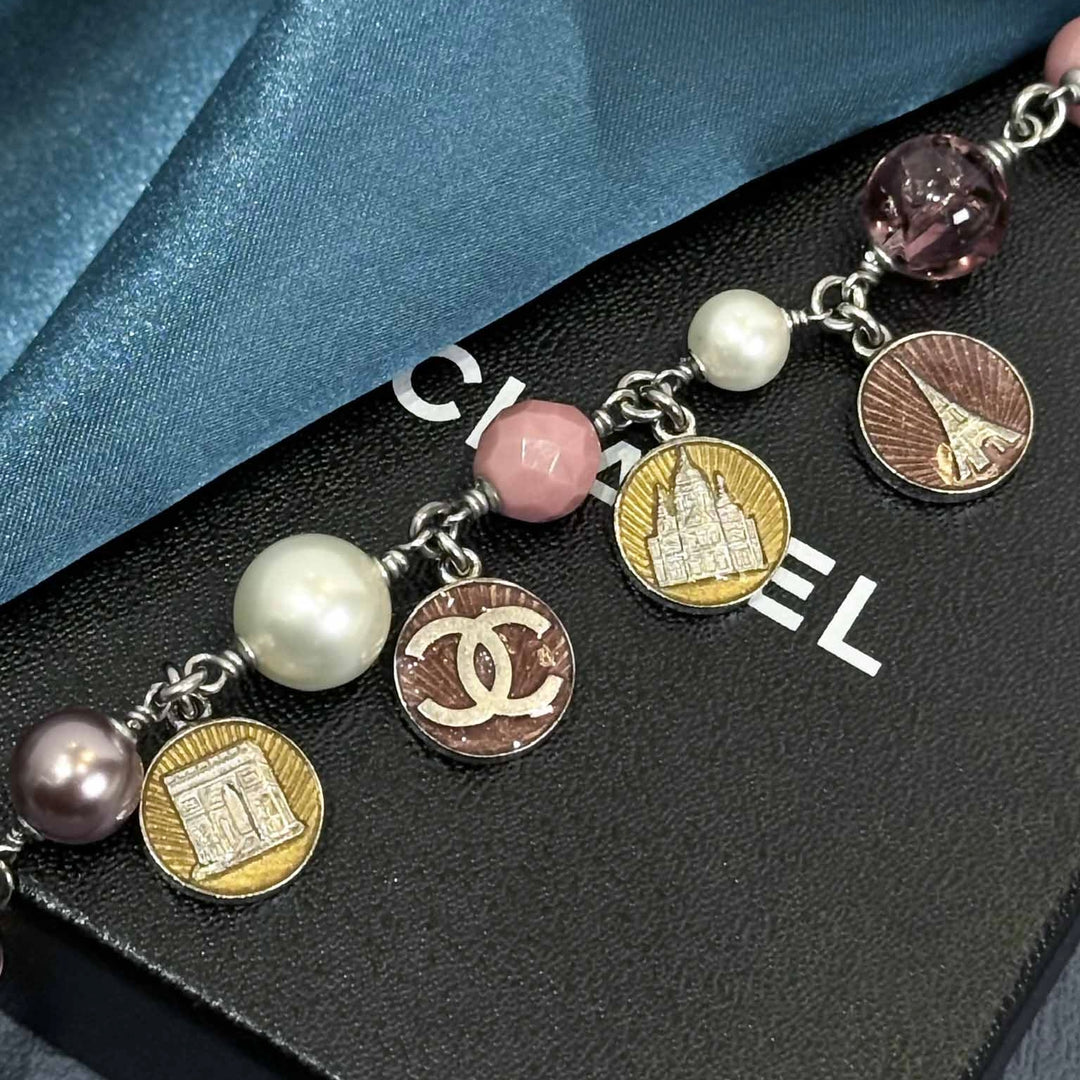 Chanel Sliver CC Multicolour Pearl Bracelet - Jiaxyk