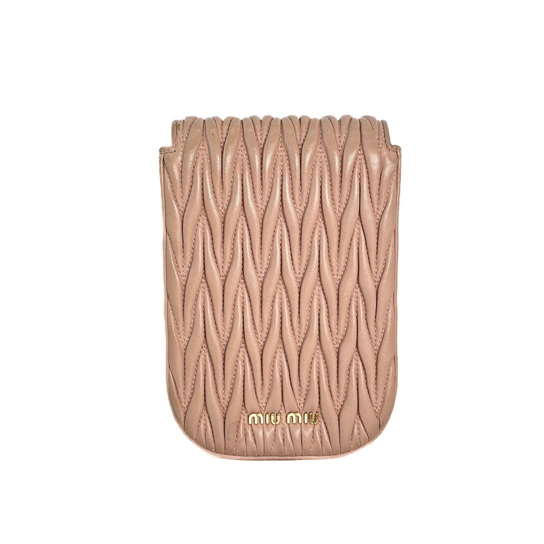 Miumiu Nappa Matelassé Pink Phone Bag with Chain - Jiaxyk