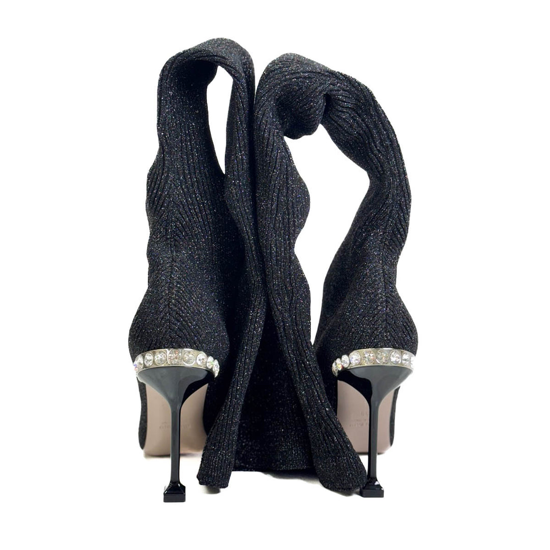 Miumiu Black Silver Glitter Crystal Long Boot - Jiaxyk