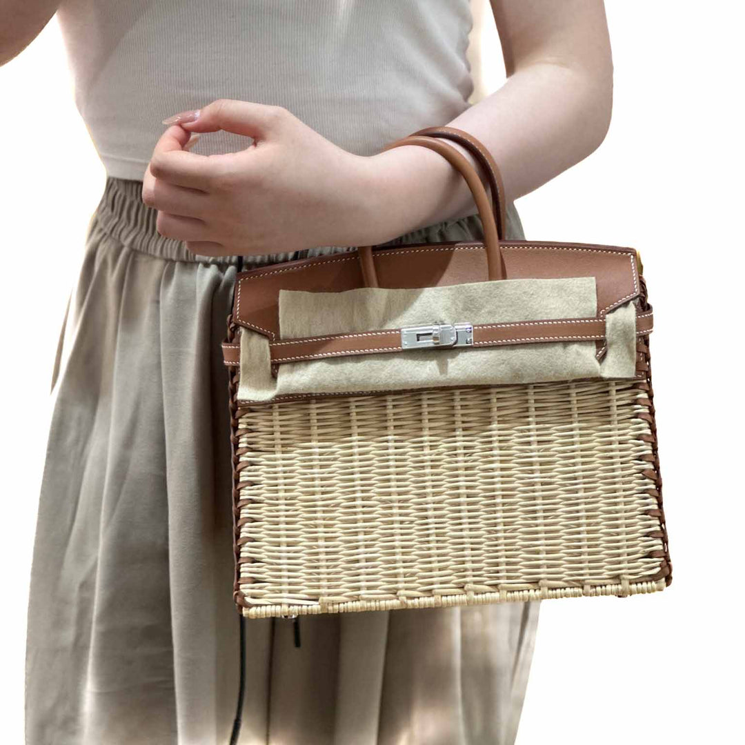 Hermes Birkin 25 Picnic 06 Gold Swift Leather with Osier Wicker - Jiaxyk