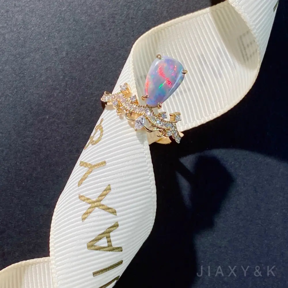 Natural Australian Opal and Diamond Crown Ring - Jiaxyk
