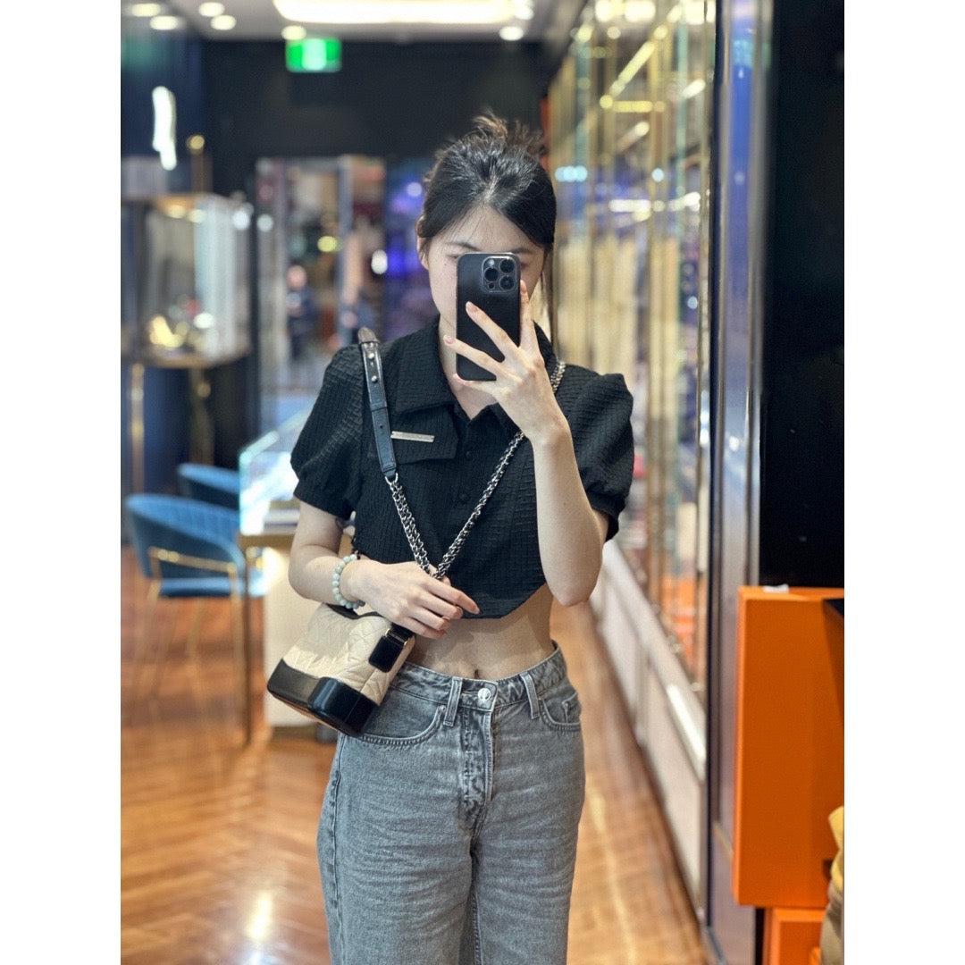 Chanel Small Aged Calfskin Gabrielle Hobo Crossbody Bag Beige and Black - Jiaxyk