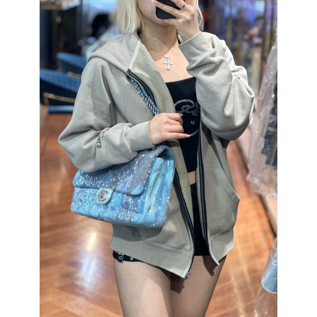 Chanel Large Blue Sequin Waterfall Flap Bag - Jiaxyk