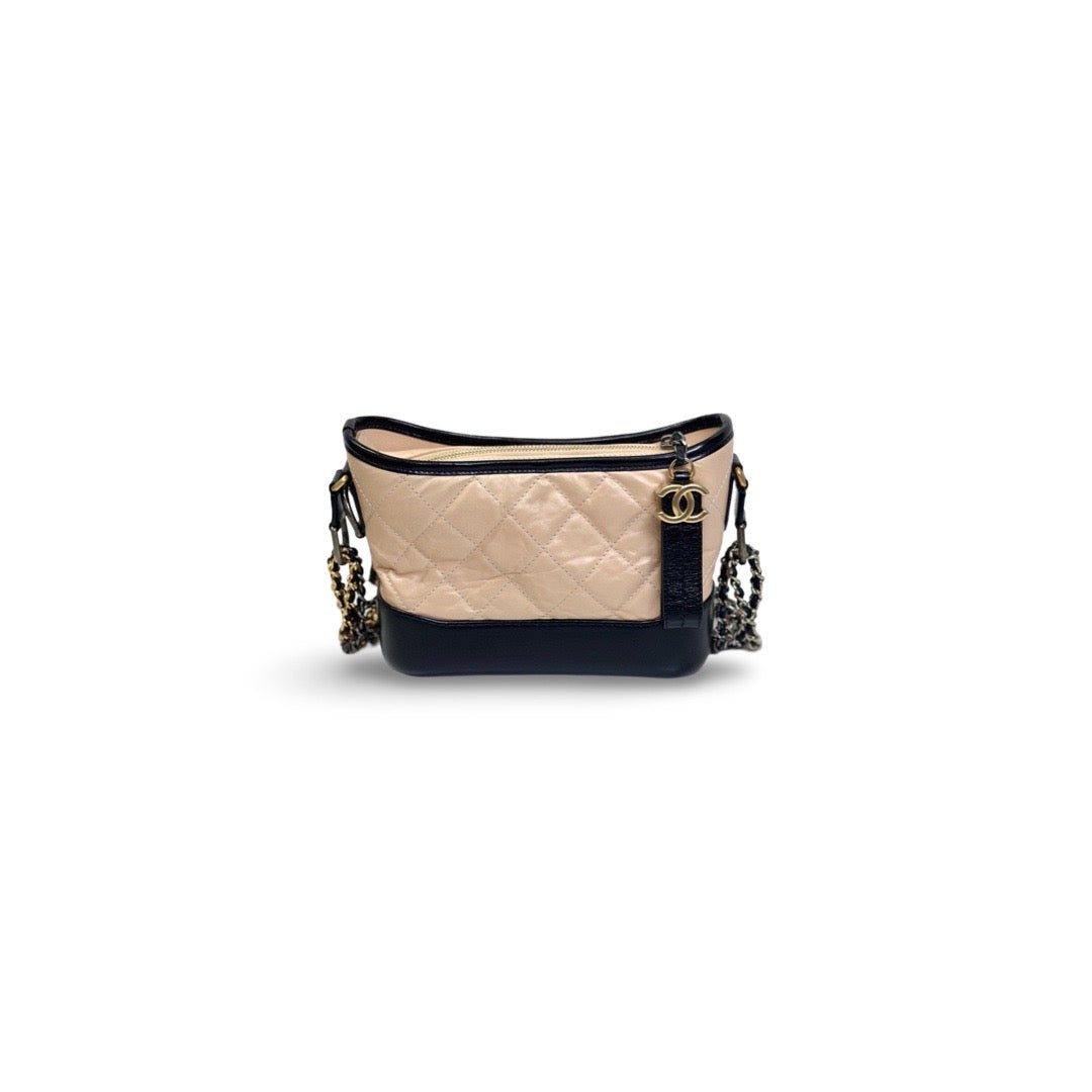 Chanel Small Aged Calfskin Gabrielle Hobo Crossbody Bag Beige and Black - Jiaxyk