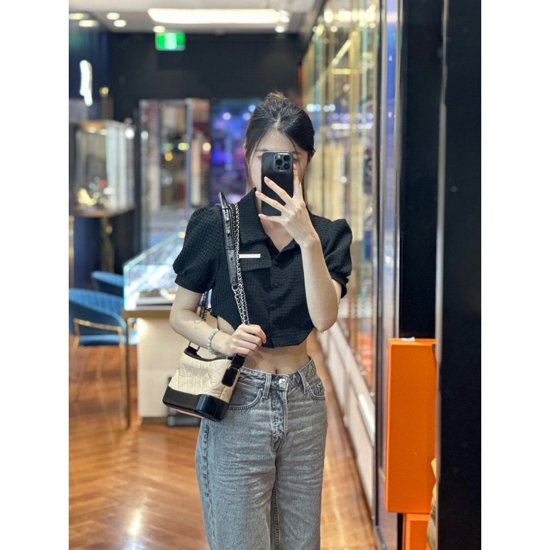 Chanel Small Aged Calfskin Gabrielle Hobo Crossbody Bag Beige and Black - Jiaxyk