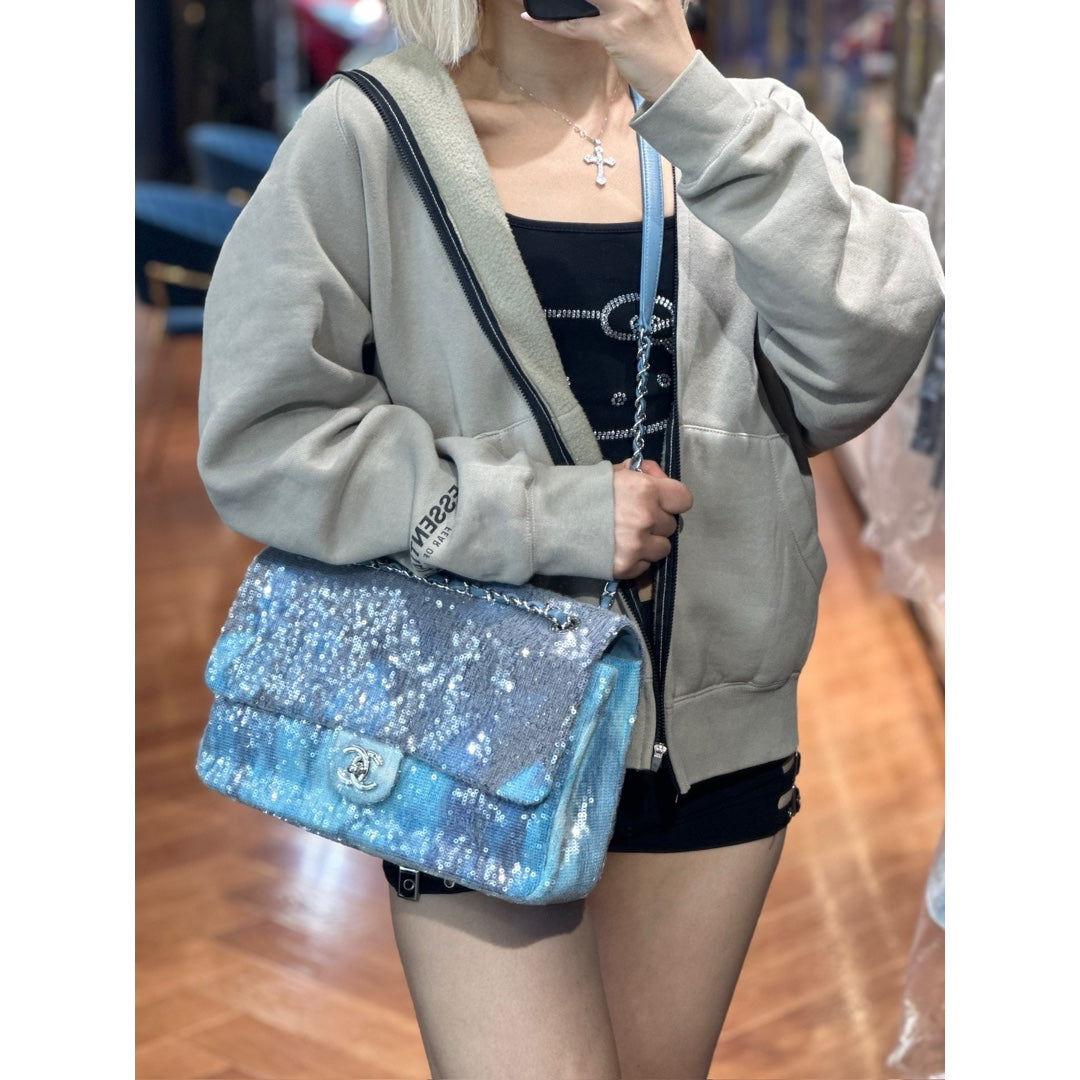 Chanel Large Blue Sequin Waterfall Flap Bag - Jiaxyk