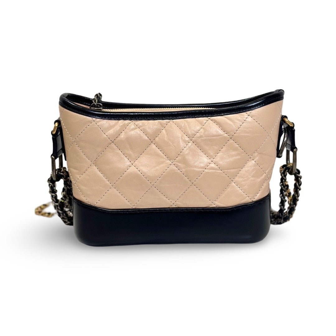 Chanel Small Aged Calfskin Gabrielle Hobo Crossbody Bag Beige and Black - Jiaxyk