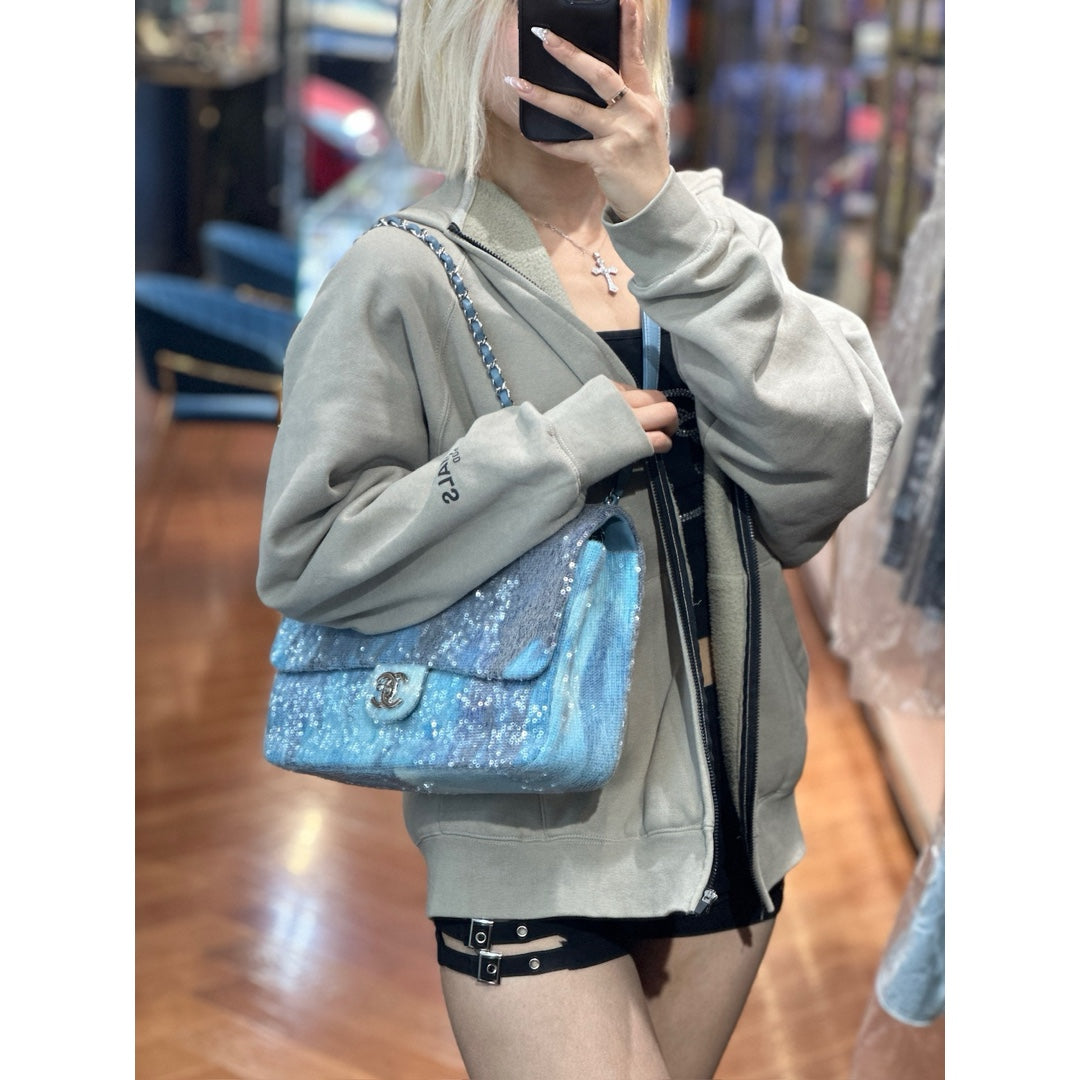 Chanel Large Blue Sequin Waterfall Flap Bag - Jiaxyk