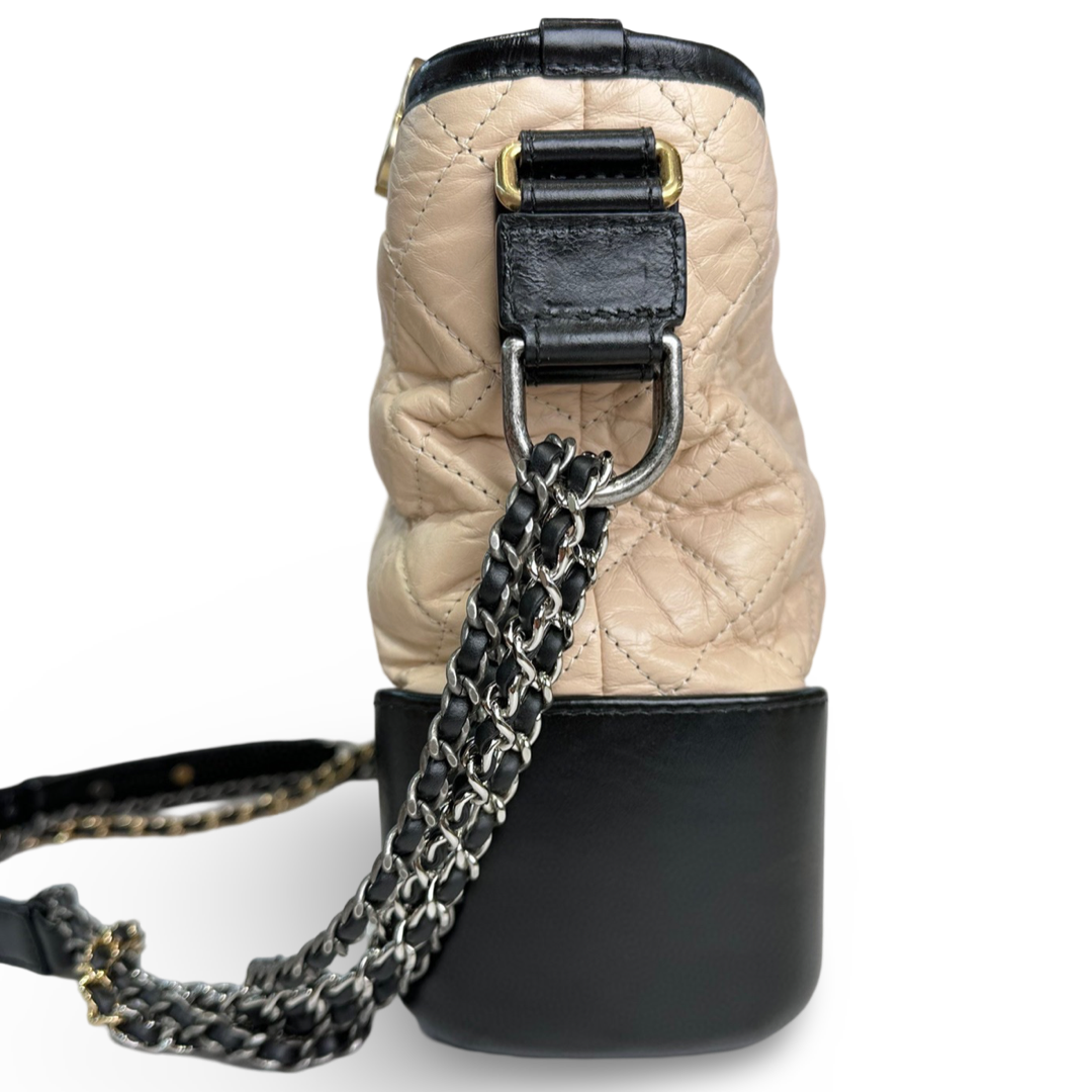 Chanel Medium Aged Calfskin Gabrielle Bag Beige and Black - Jiaxyk