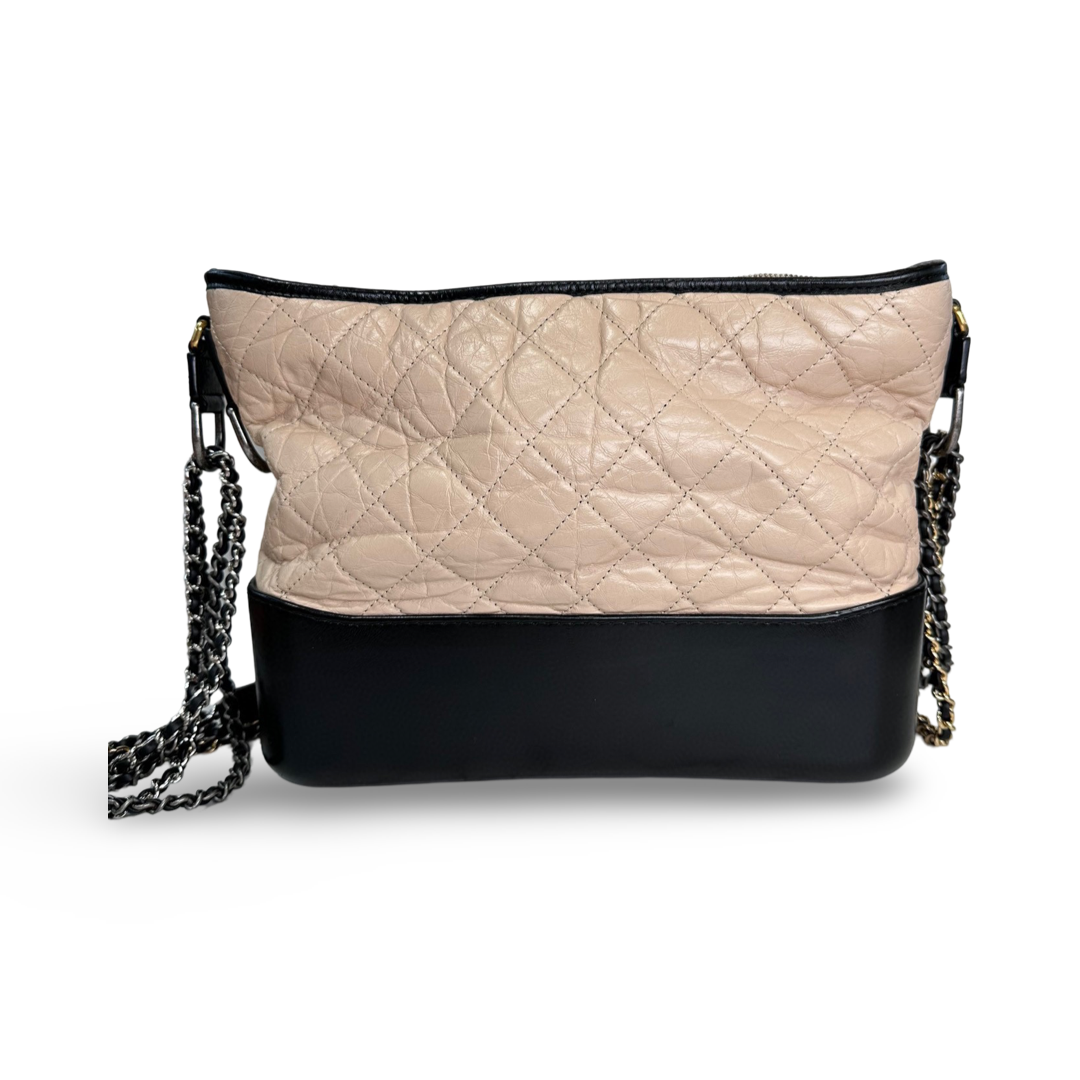 Chanel Medium Aged Calfskin Gabrielle Bag Beige and Black - Jiaxyk