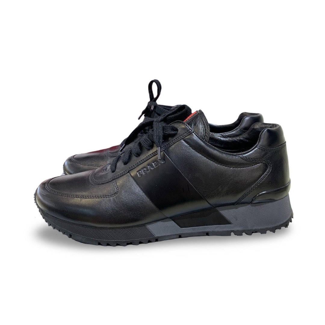 Prada Men’s Black Leather Sneakers 40 - Jiaxyk