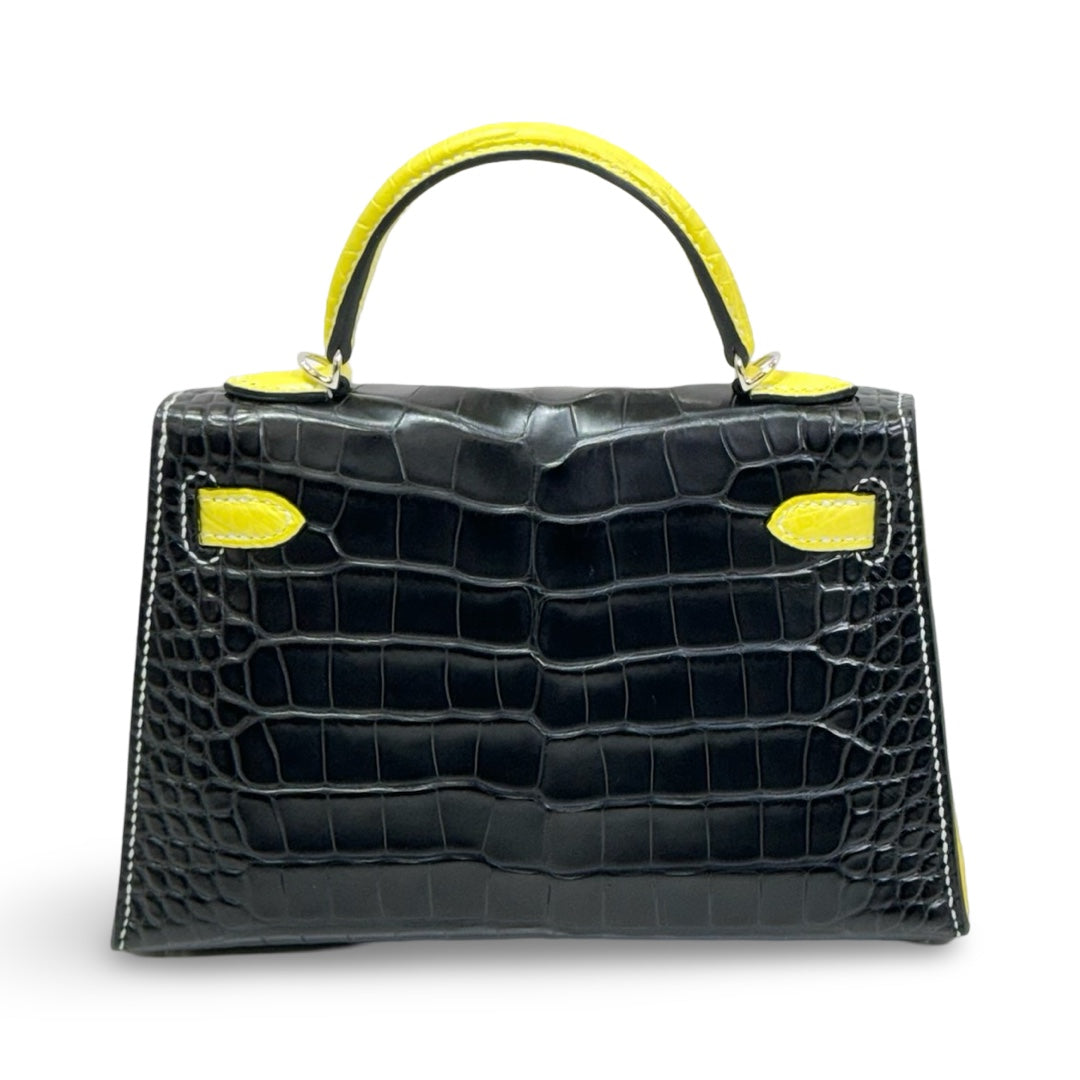 Hermes Mini Kelly II Alligator Matte Black/Lime Special Order - Jiaxyk