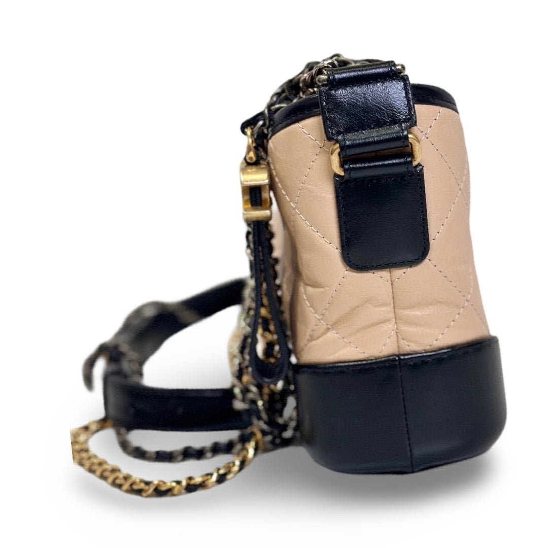 Chanel Small Aged Calfskin Gabrielle Hobo Crossbody Bag Beige and Black - Jiaxyk