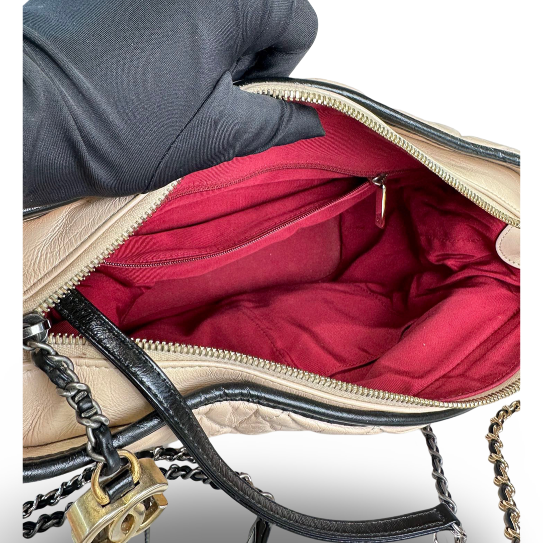 Chanel Medium Aged Calfskin Gabrielle Bag Beige and Black - Jiaxyk