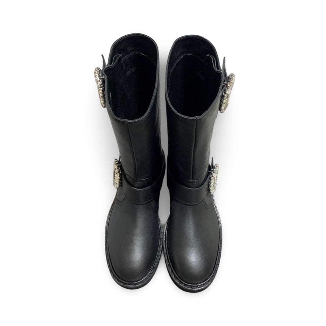 Roger Vivier Black Leather Crystal Boots 38 - Jiaxyk