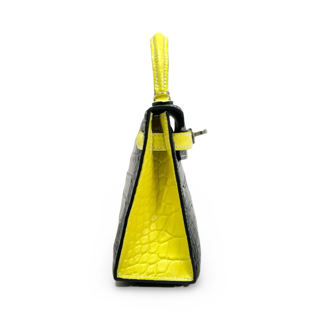 Hermes Mini Kelly II Alligator Matte Black/Lime Special Order - Jiaxyk
