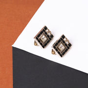 Chanel Black And Crystal Square Clip On Earring