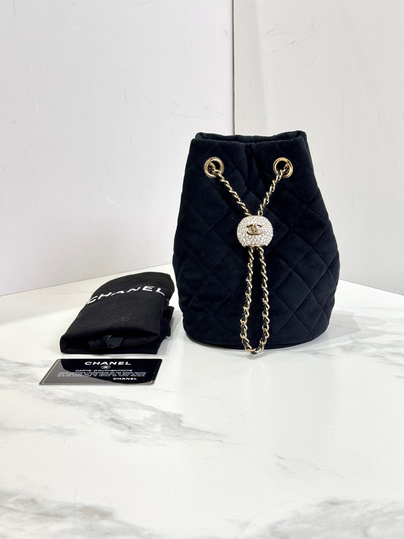 Chanel Bucket Bag Black Velvet With Crystal Crush