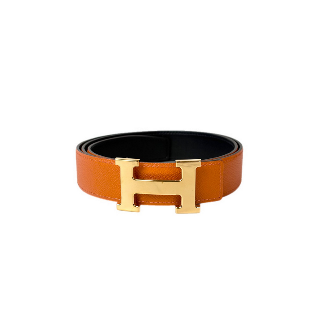 Hermes Reversible H Buckle Orange/Black Belt #95