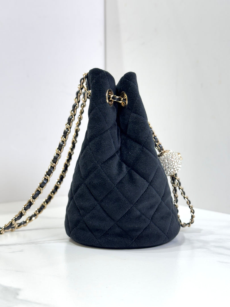 Chanel Bucket Bag Black Velvet With Crystal Crush