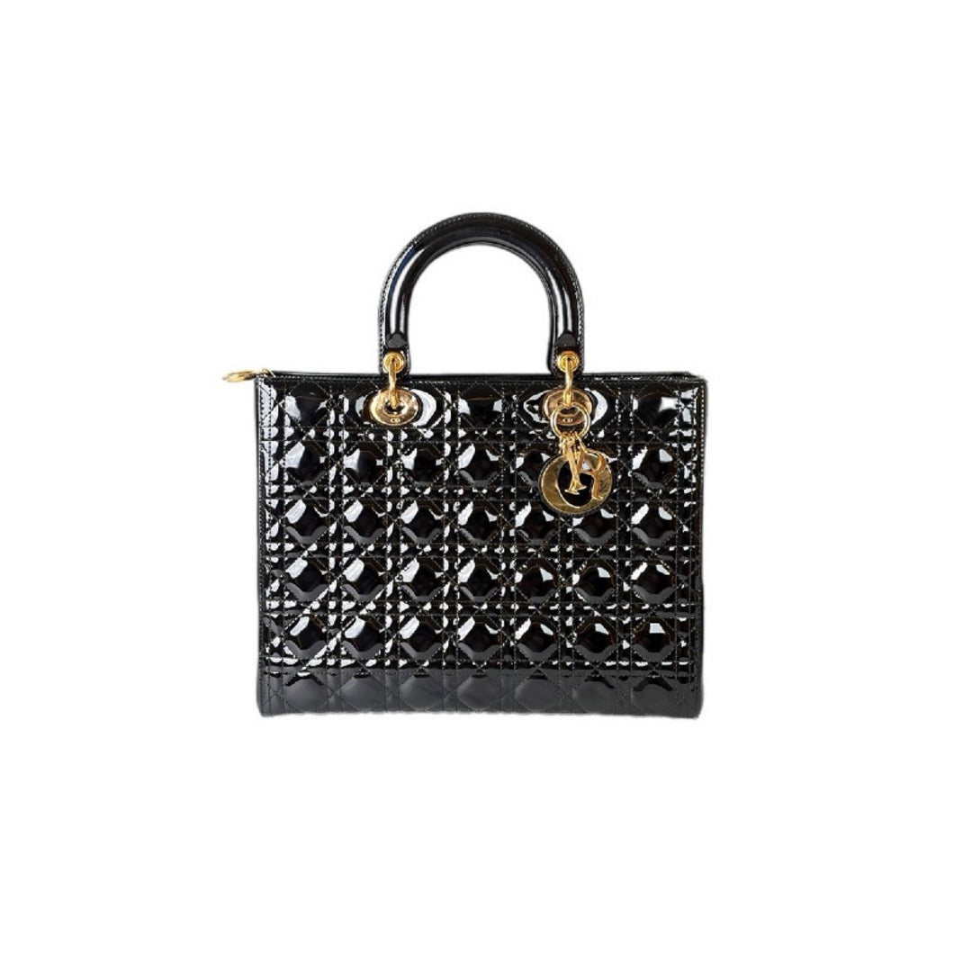 Dior Lady Large Patent Leather Black Bag