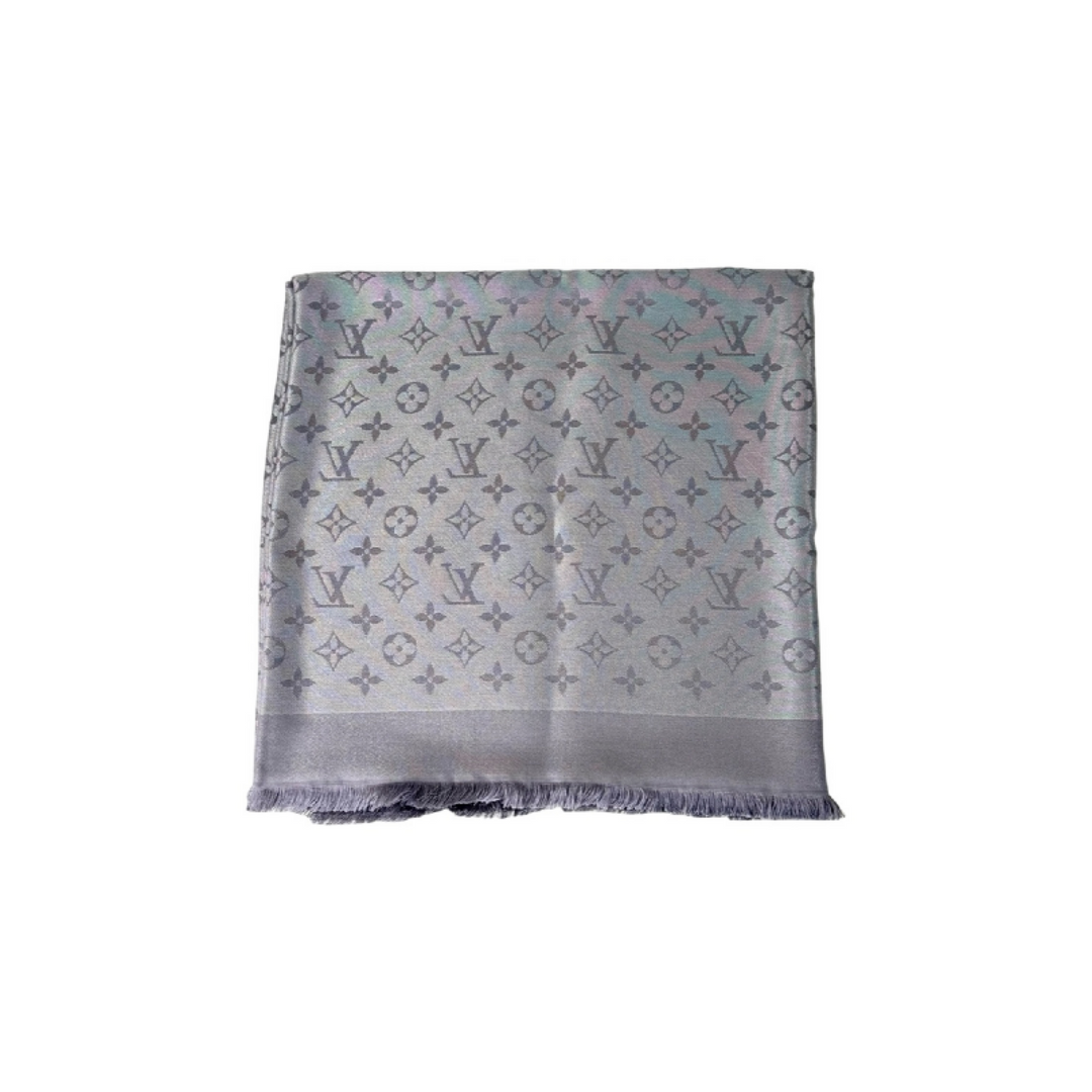 Louis Vuitton Monogram Shine Grey wool/Silk Scarf