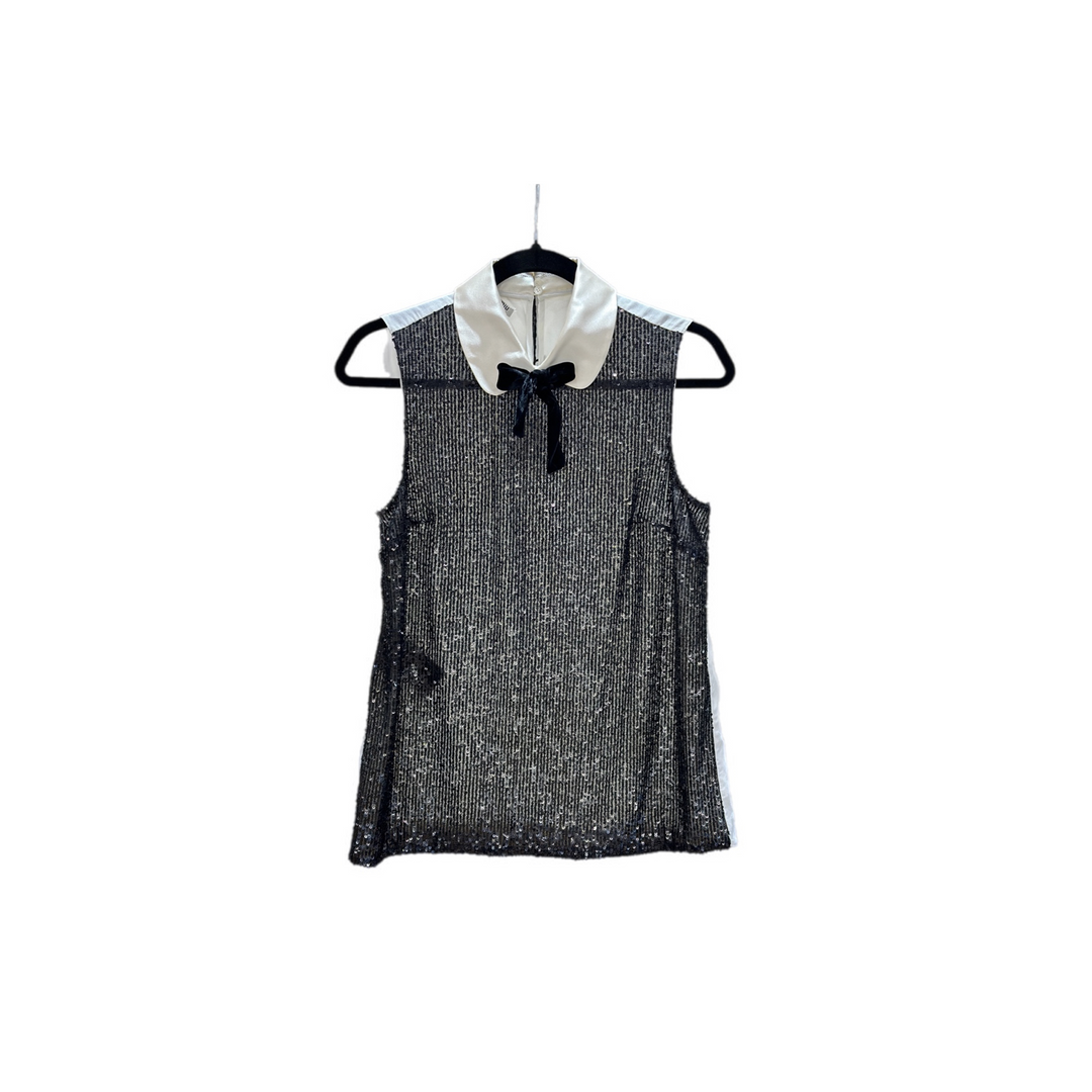 MiuMiu Sleeveless Blouse Polyester With Black Sequins On Mesh Fabric #38
