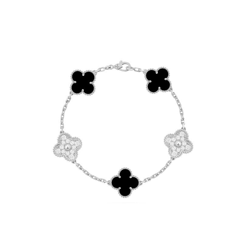 VCA Vintage Alhambra Bracelet, 5 motifs 18K white gold, Diamond, Onyx