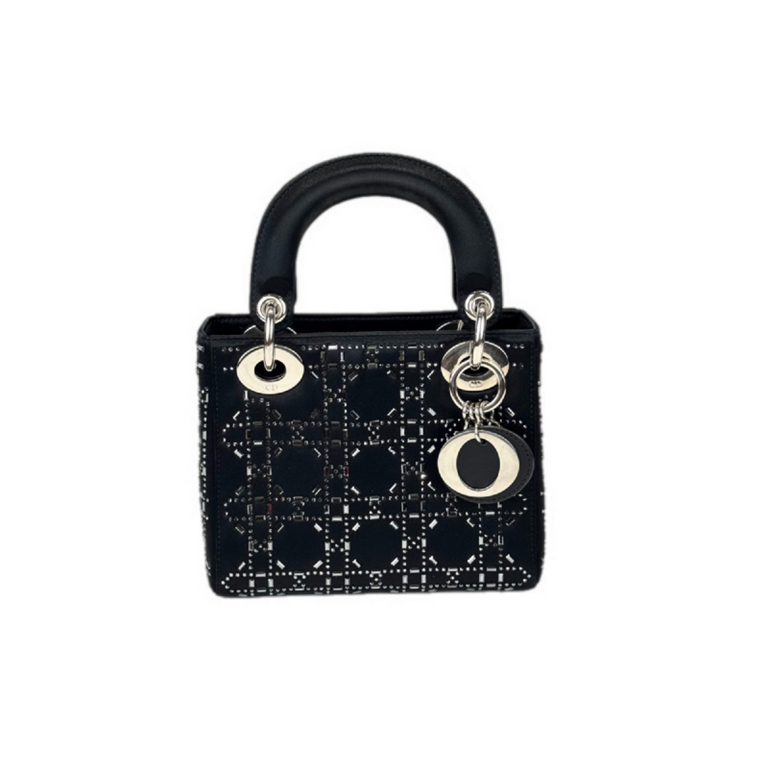 Dior Mini Black Silk/Crystal Lady Dior Bag