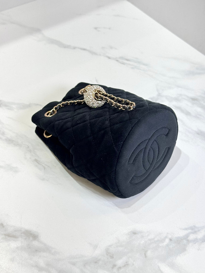 Chanel Bucket Bag Black Velvet With Crystal Crush