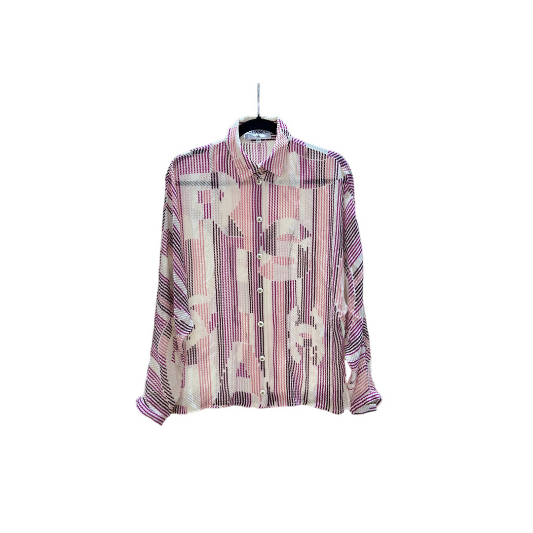 Chanel Blouse Top Viscose/Silk With Purple Pink Straps 38#
