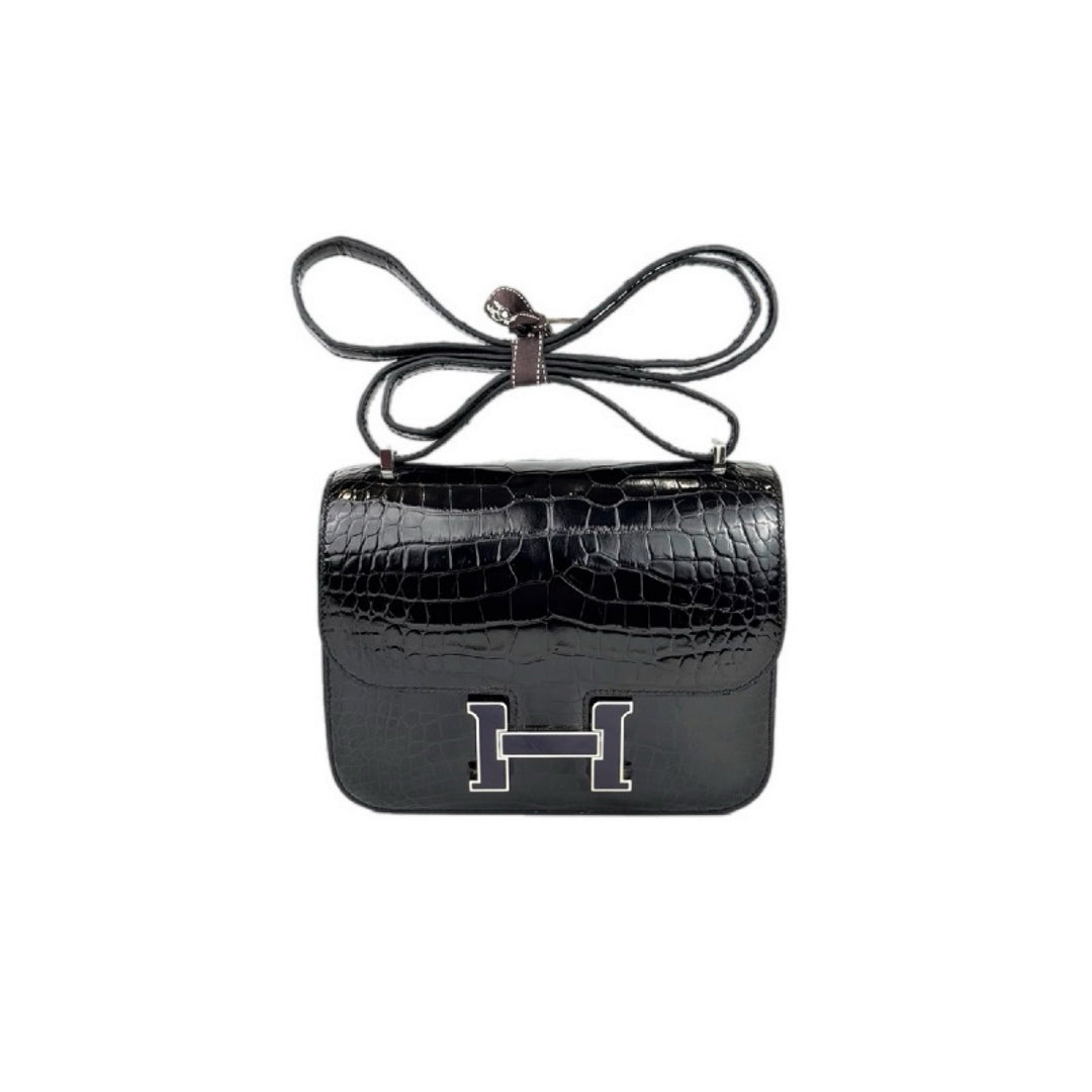 Hermes Constance Mini Black Shiny Alligator Leather Bag