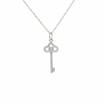 Pre-owned Tiffany Fleurdelis Key Diamonds Pendant With PT 16Inch Chain in White Gold, Platinum