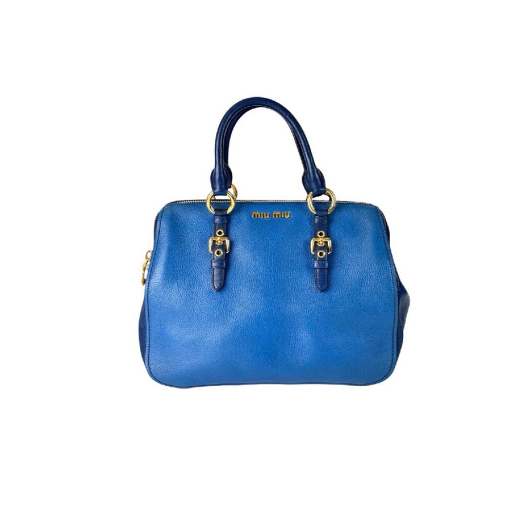 Miumiu Madras Blue Top Handle Bag