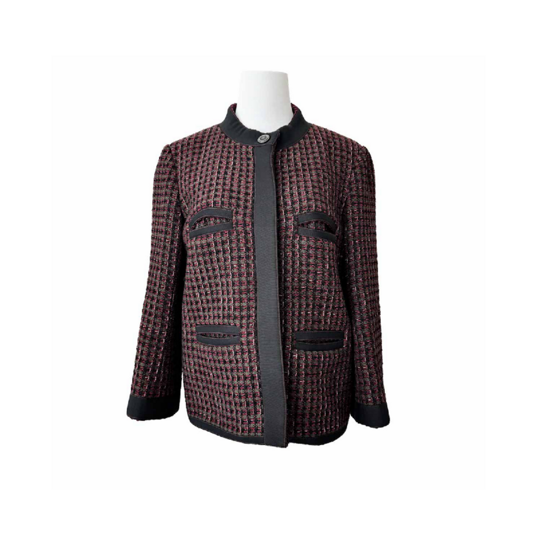 Chanel 15A Red Trim Wool Cotton Tweed Jacket  #42