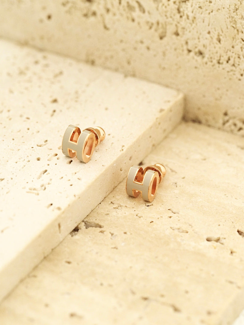Hermes H Pop Earrings Rose Gold Chai 