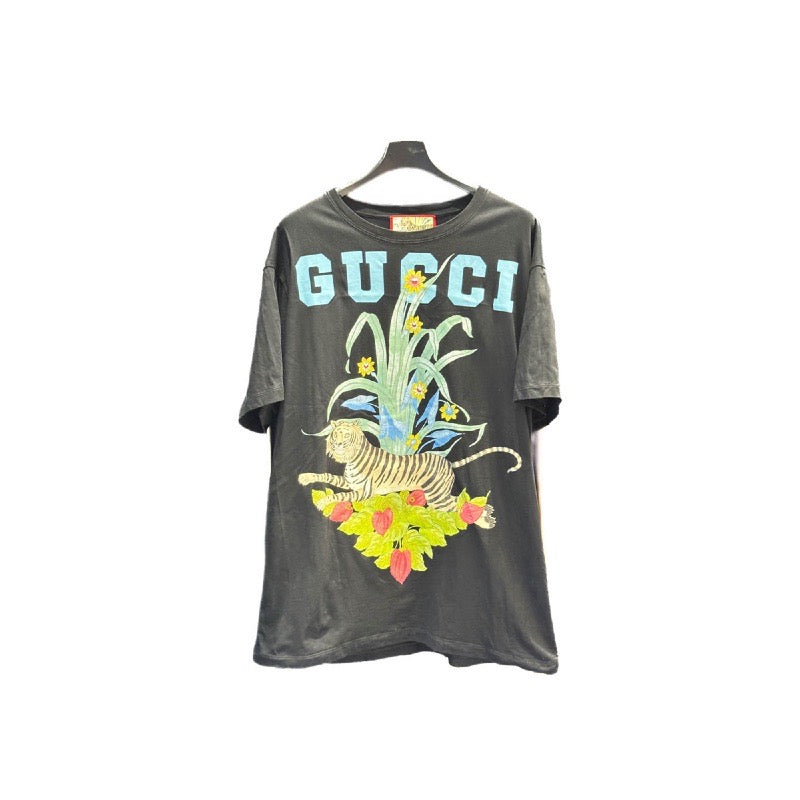 Gucci Logo Tiger Print T-Shirt in Black #L