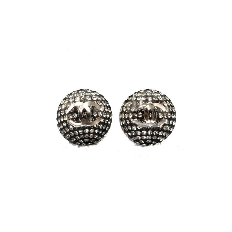 Chanel Black Round CC Earrings