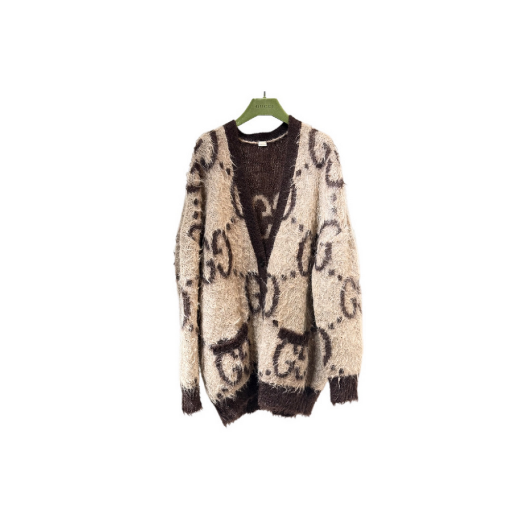 Gucci Brown Mohair Reversible Monogram Cardigan #L