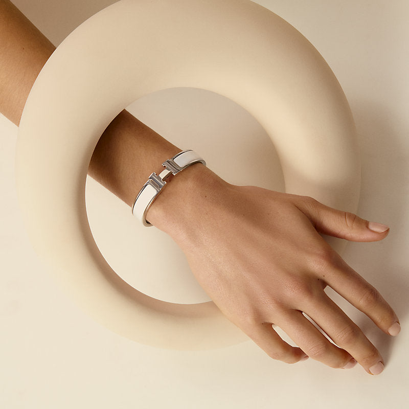 Hermes White/Silver H Clic Bracelet 