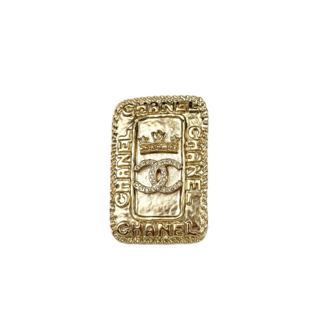 Chanel Gold Brooch Square With CC Logo