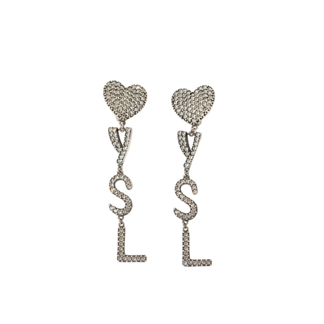 YSL Crystal Heart Drop Clip-on Earrings