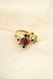 Cabochon Rubellite Tourmaline Panther Ring D1.56ct,18K GRC
