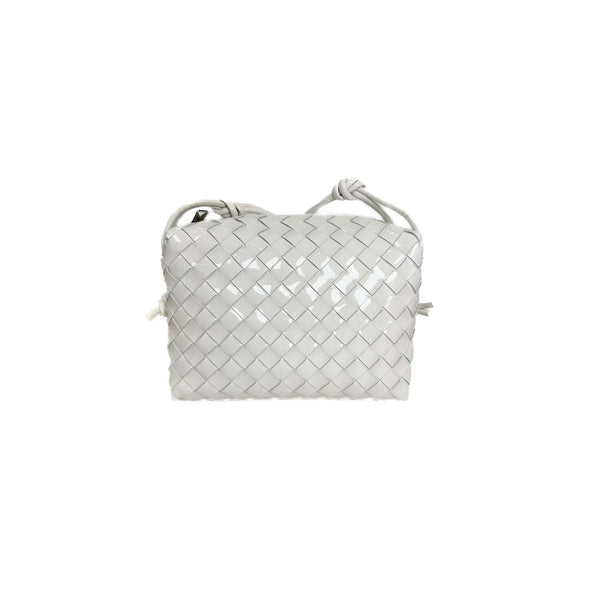 Bottega Veneta Medium Loop Camera Intercciato White Patent Leather Bag - Jiaxyk